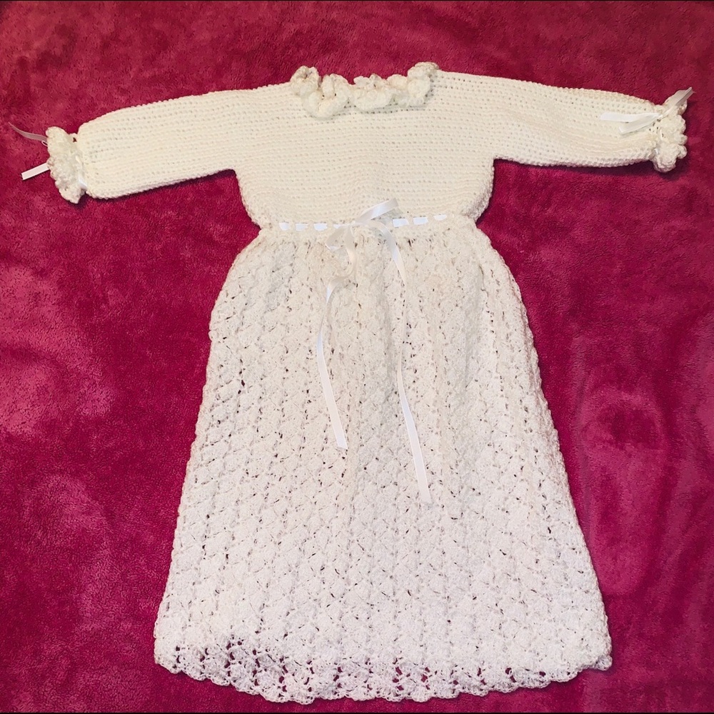 Hand crochet baptism dress with bonnet